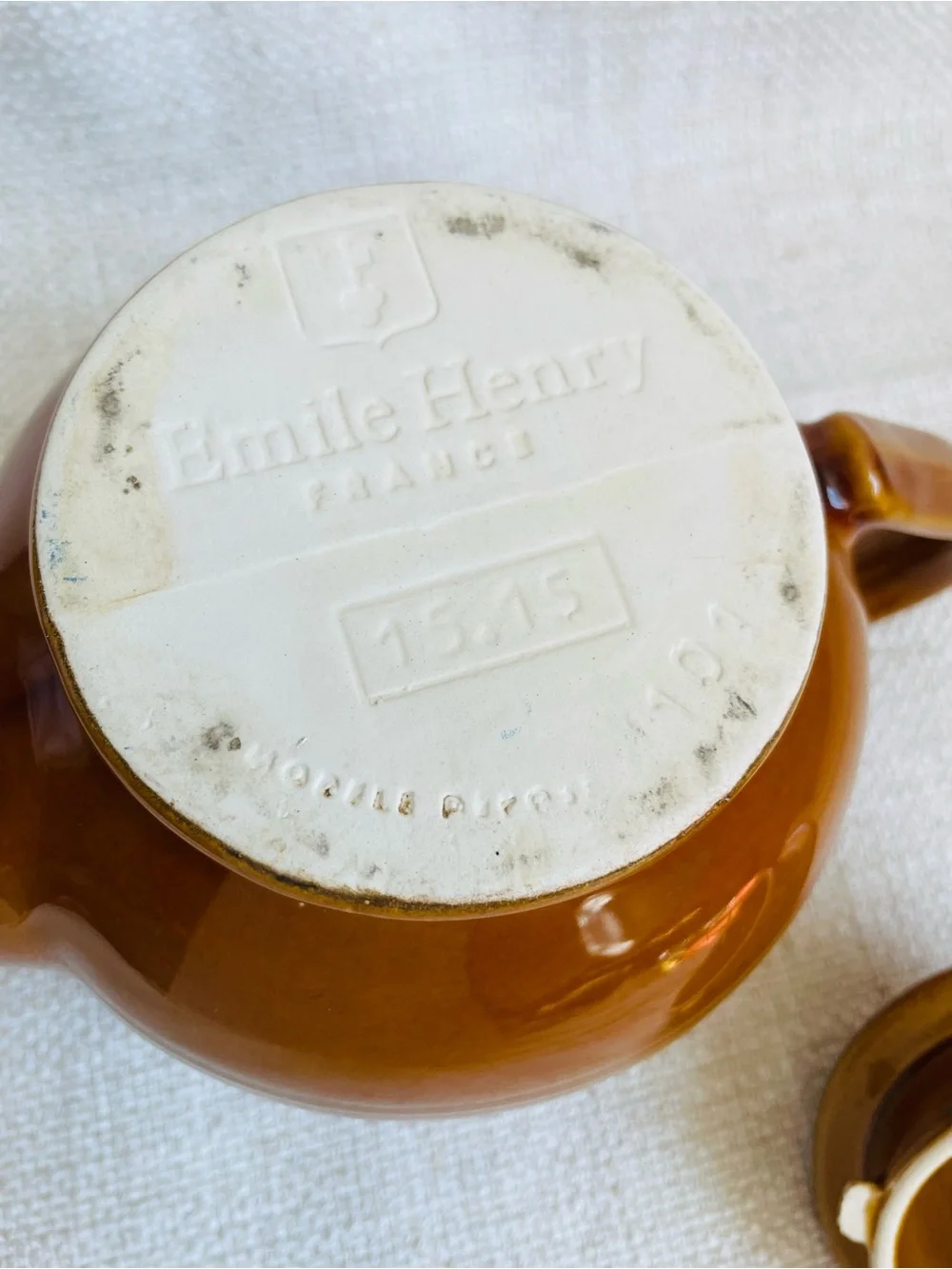 Vintage Emile Henry France MCM Glossy Brown Glazed Ceramic Teapot with Lid